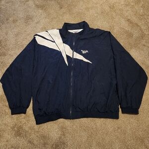 Vintage Reebok Jacket Mens XXL Black White Full Zip Windbreaker 90s Retro